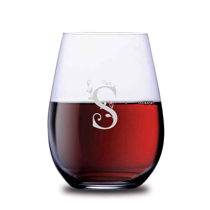 Custom Stemless Wine Glass with Initial Engraved on Cocktail / Whiskey Glass 400 ML