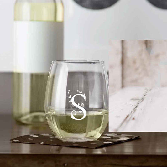 Custom Stemless Wine Glass with Initial Engraved on Cocktail / Whiskey Glass 400 ML