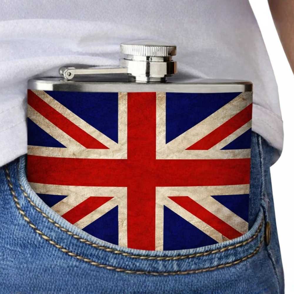 Designer Hip Flask 8oz- Nutcase - Free Funnel Along-Vintage Union Jack British Flag