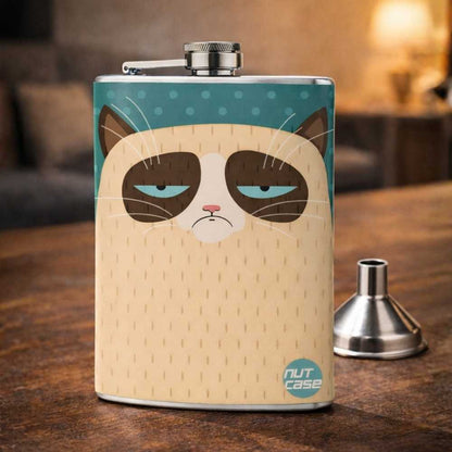 Hip Flask - Stainless Steel Flask -  Sad Cat