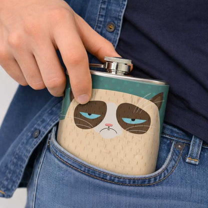 Hip Flask - Stainless Steel Flask -  Sad Cat