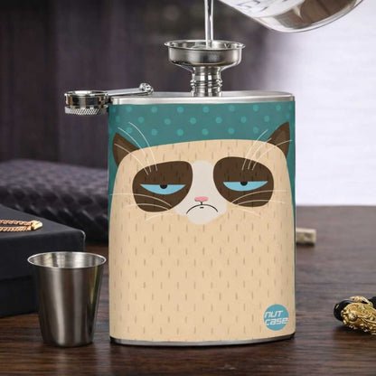 Hip Flask - Stainless Steel Flask -  Sad Cat