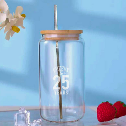 Nutcase Mason Jar with Metal Straw and Wooden Lid