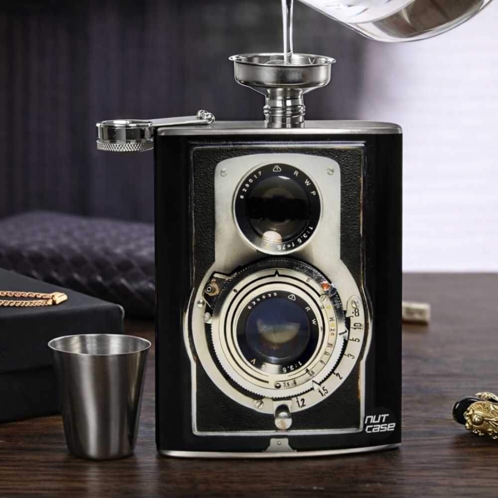 Hip Flask  -  Retro Vintage Camera