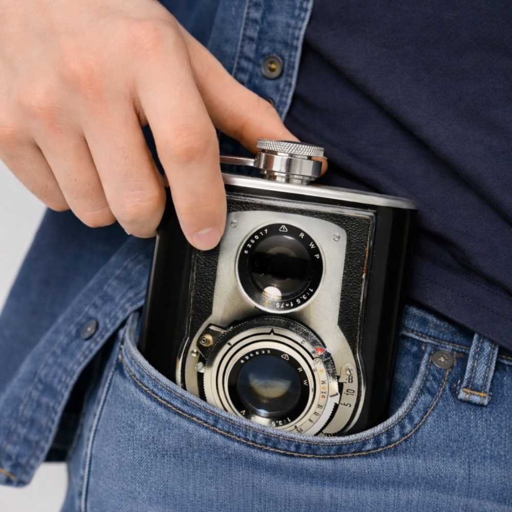 Hip Flask  -  Retro Vintage Camera