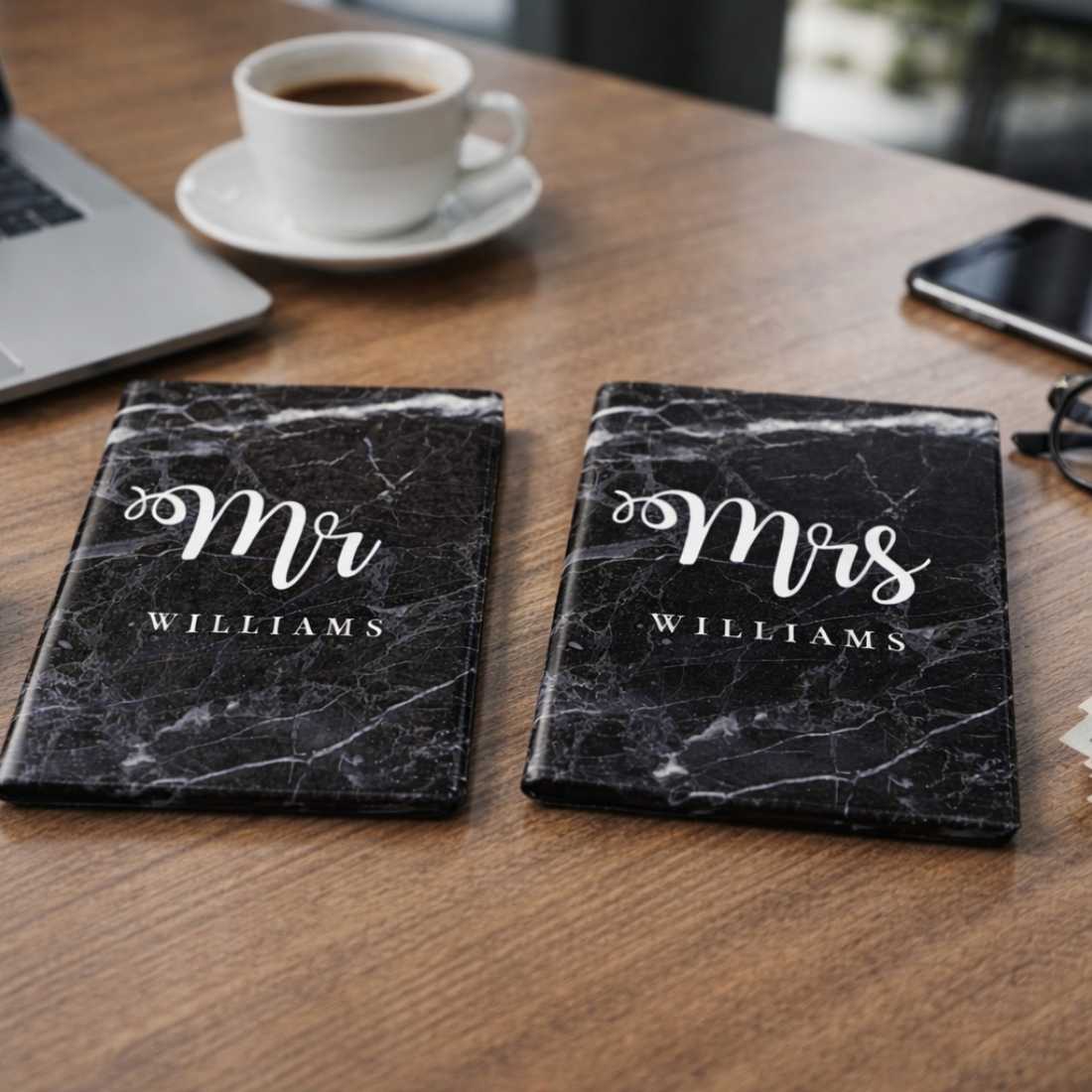 Couple Passport Holder Luggage Tag Gift Box- Mr Mrs Passport Sleeve and Bag Tag Set