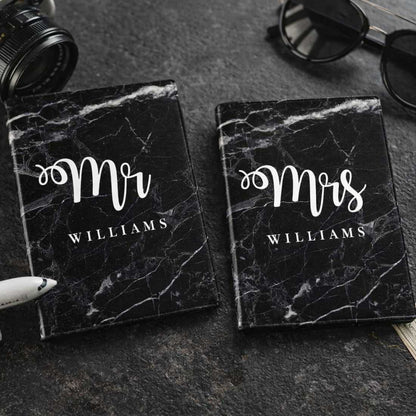 Couple Passport Holder Luggage Tag Gift Box- Mr Mrs Passport Sleeve and Bag Tag Set