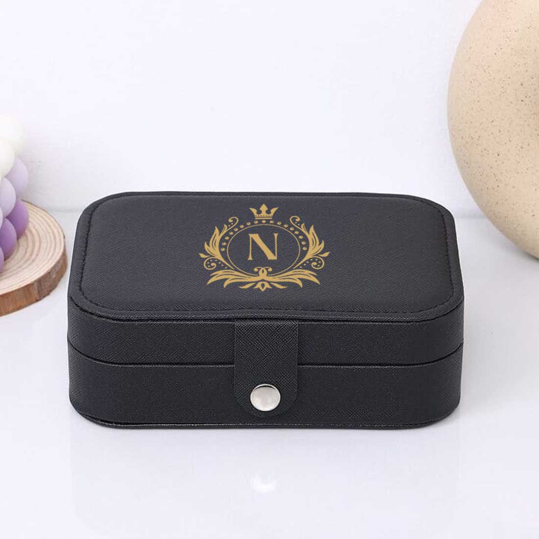 Customized Jewelry Box Organizer for Travel Storage Case for Rings Earrings and Pendants- Golden Monogram