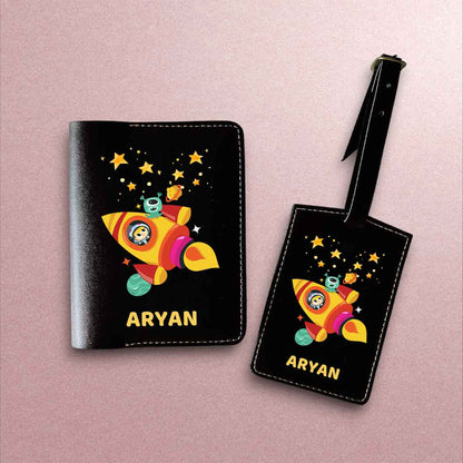 Cartoon Designer Passport Cover for Kids PU Leather Passport Holder and Luggage Tag Set with Name