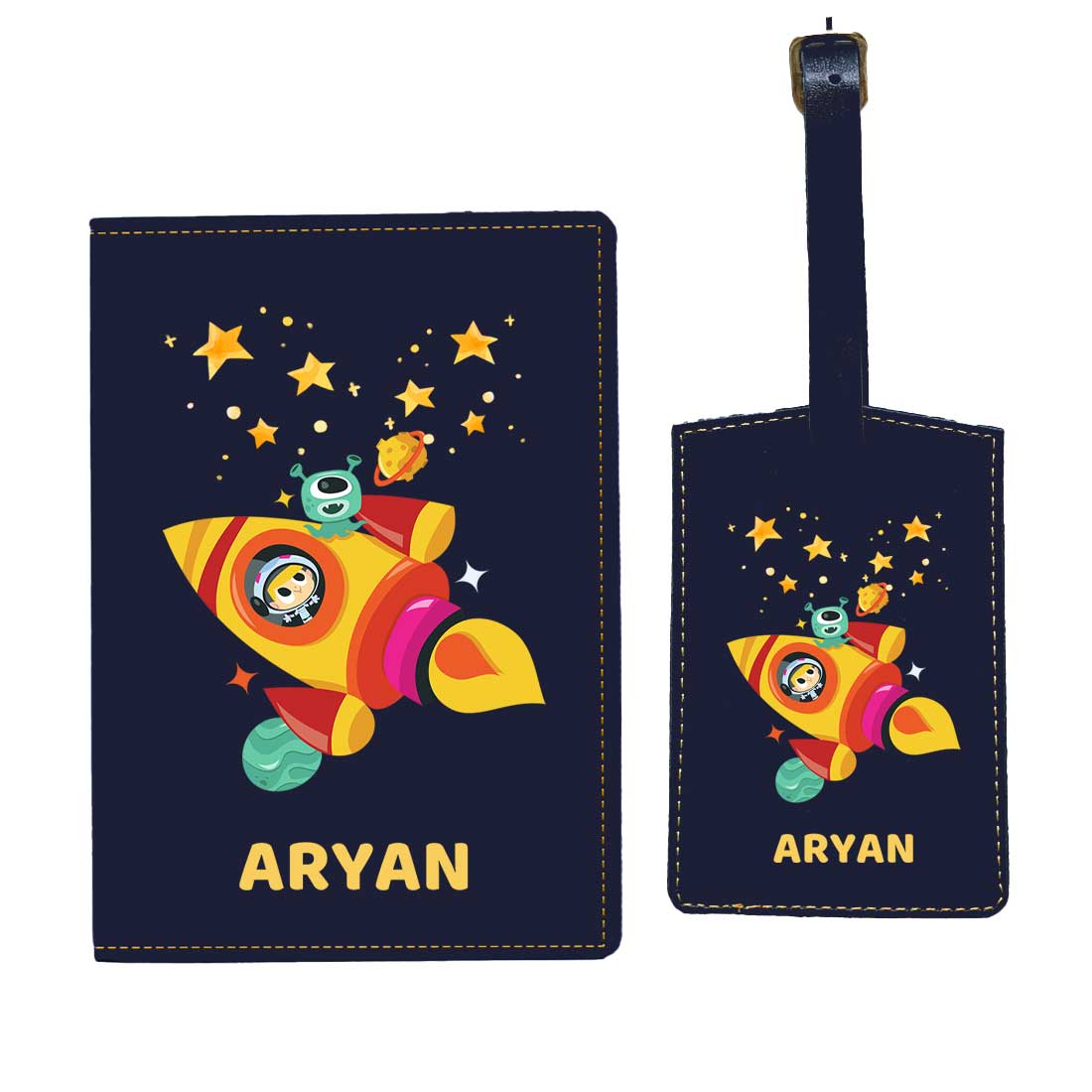 Cartoon Designer Passport Cover for Kids PU Leather Passport Holder and Luggage Tag Set with Name