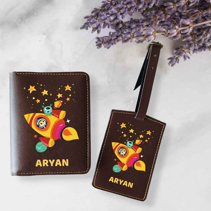 Cartoon Designer Passport Cover for Kids PU Leather Passport Holder and Luggage Tag Set with Name