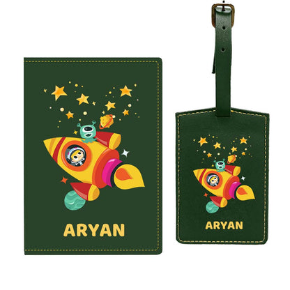 Cartoon Designer Passport Cover for Kids PU Leather Passport Holder and Luggage Tag Set with Name