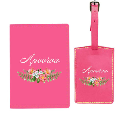 Pu Leather Customized Passport Cover and Luggage Tag Set - Floral