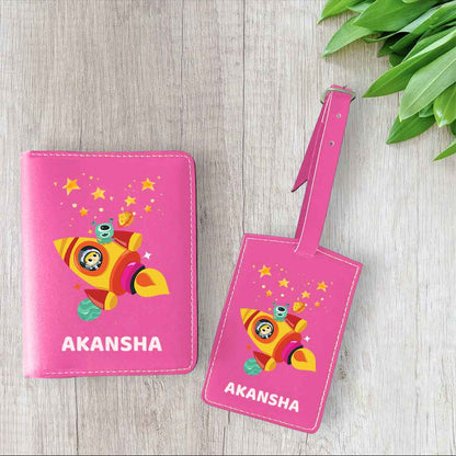 Cartoon Designer Passport Cover for Kids PU Leather Passport Holder and Luggage Tag Set with Name