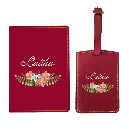 Pu Leather Customized Passport Cover and Luggage Tag Set - Floral