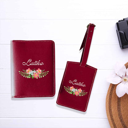 Pu Leather Customized Passport Cover and Luggage Tag Set - Floral