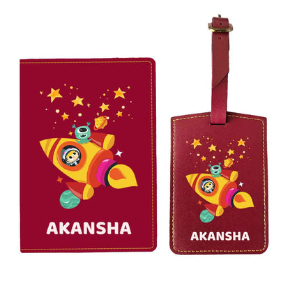 Cartoon Designer Passport Cover for Kids PU Leather Passport Holder and Luggage Tag Set with Name