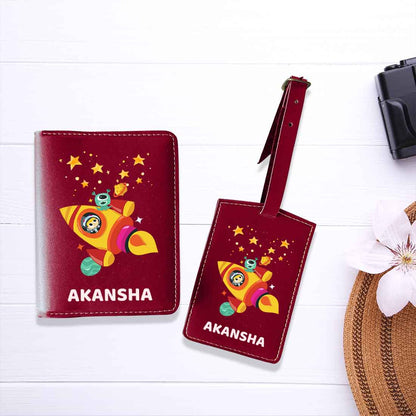 Cartoon Designer Passport Cover for Kids PU Leather Passport Holder and Luggage Tag Set with Name