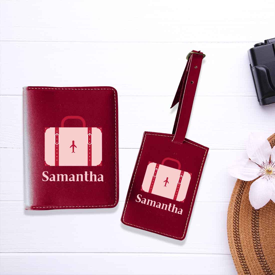 Customizable Passport Cover with Name Design PU Leather Passport Holder and Luggage Tag Set