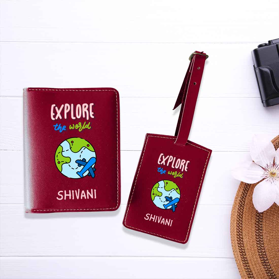 Customized Name On Passport Cover for Kids PU Leather Design Passport Cover and Luggage Tag Set