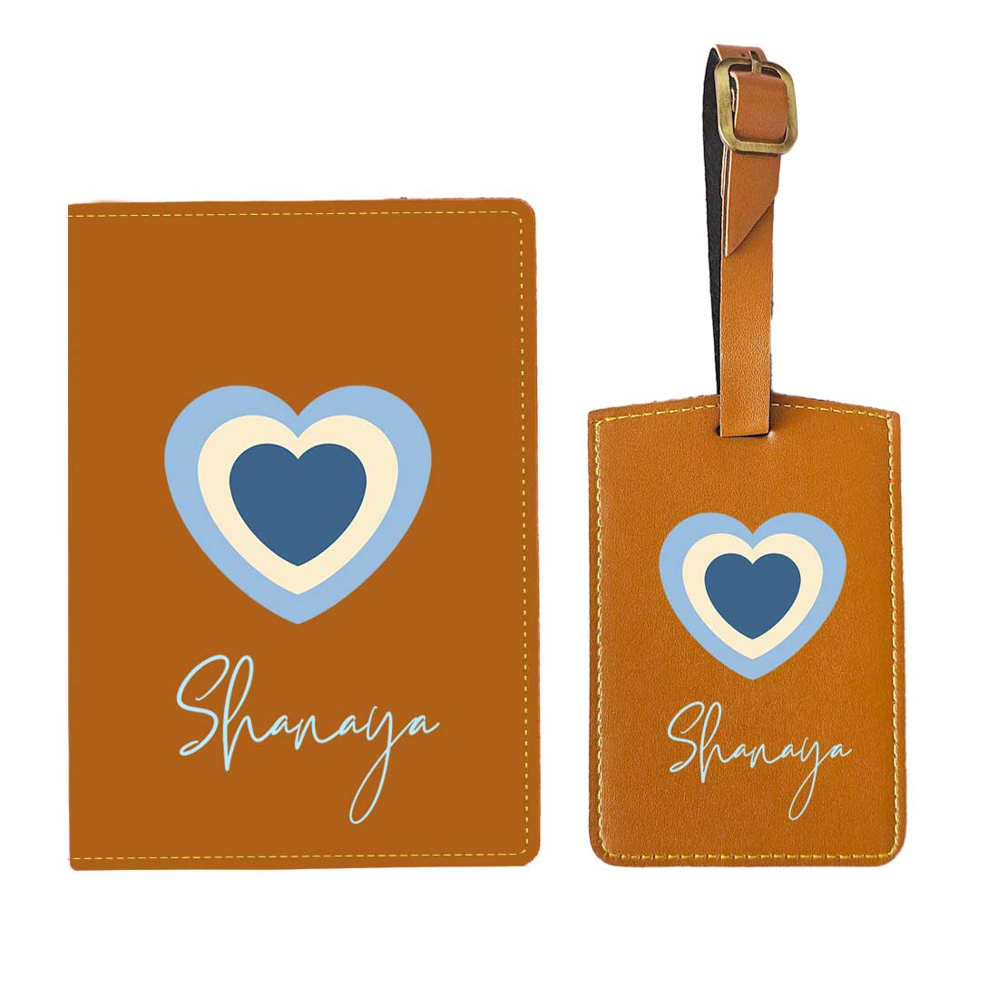 Pu Leather Personalized Passport Cover and Luggage Tag - Heart