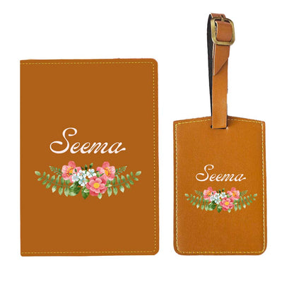 Pu Leather Customized Passport Cover and Luggage Tag Set - Floral