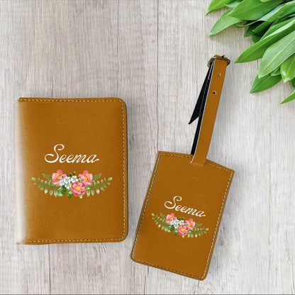 Pu Leather Customized Passport Cover and Luggage Tag Set - Floral