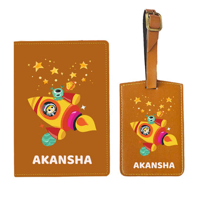 Cartoon Designer Passport Cover for Kids PU Leather Passport Holder and Luggage Tag Set with Name