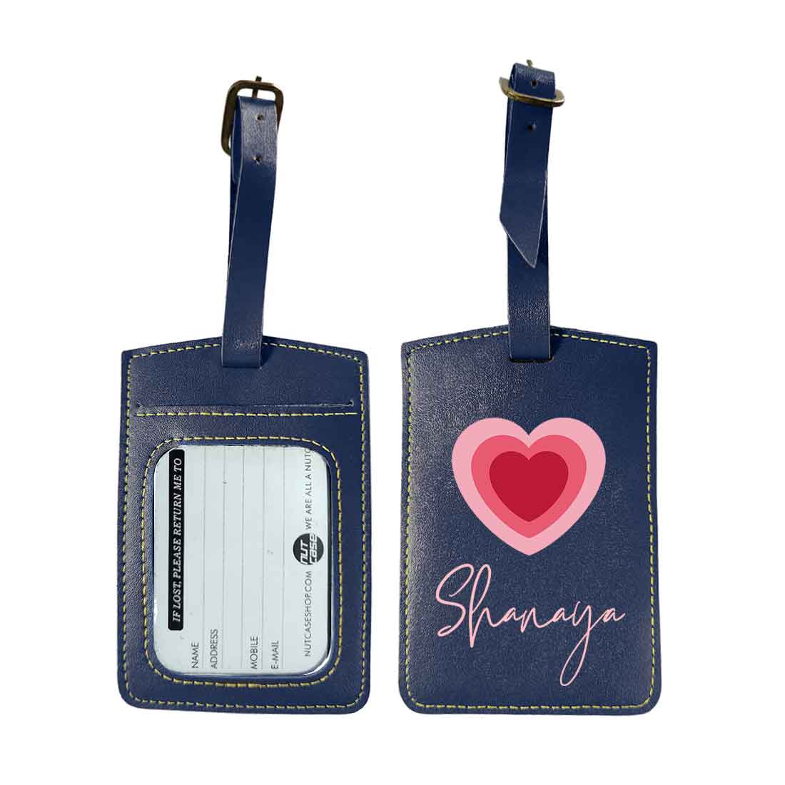 Custom Luggage Tags with Name PU Leather Bag Tags - Heart