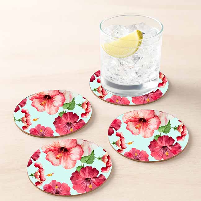 Natural Wood Round Tray with Matching Coasters & Diwali Diya Candle | Festive Gifting Set