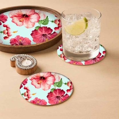 Natural Wood Round Tray with Matching Coasters & Diwali Diya Candle | Festive Gifting Set