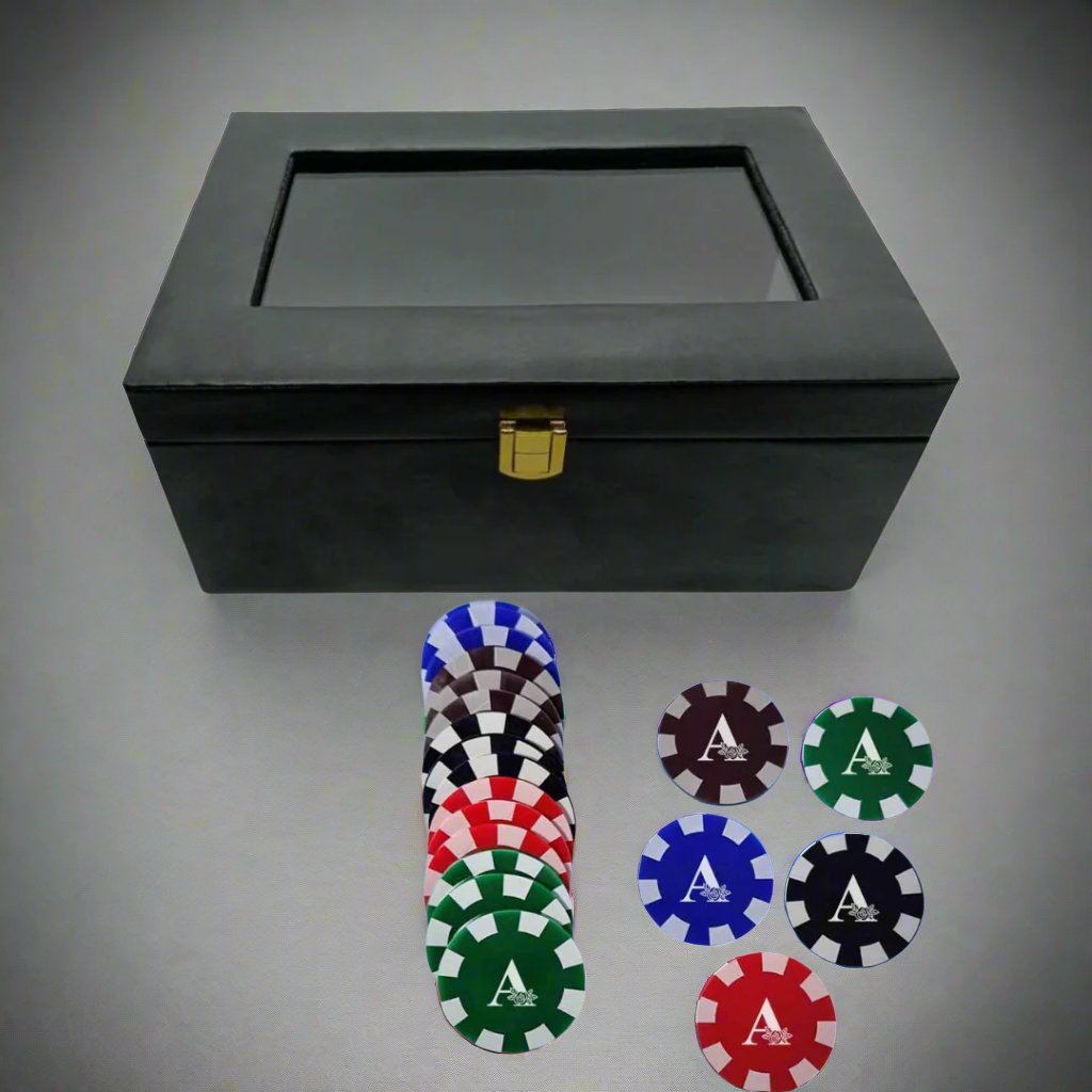 Personalized Gambling Chips Set with Monogram Initial - Casino Chips