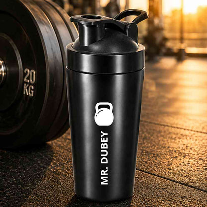 Personalised Gym Shaker Bottle for Protein Shakes Stainless Steel Mixer with Whisk Ball