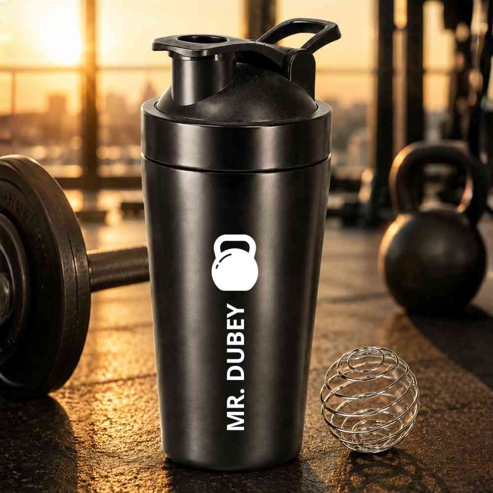 Personalised Gym Shaker Bottle for Protein Shakes Stainless Steel Mixer with Whisk Ball
