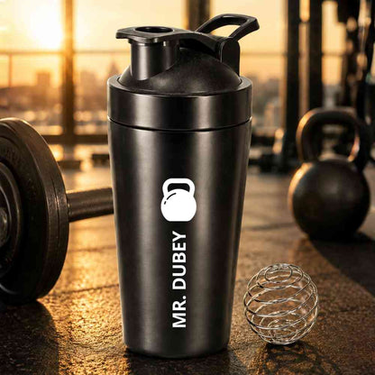 Personalised Gym Shaker Bottle for Protein Shakes Stainless Steel Mixer with Whisk Ball