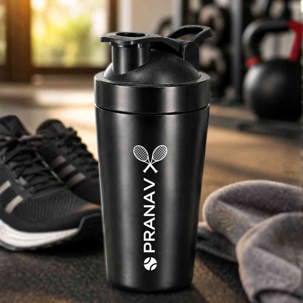 Personalised Gym Shaker Bottle for Protein Shakes Stainless Steel Mixer with Whisk Ball