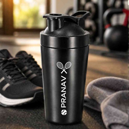 Personalised Gym Shaker Bottle for Protein Shakes Stainless Steel Mixer with Whisk Ball