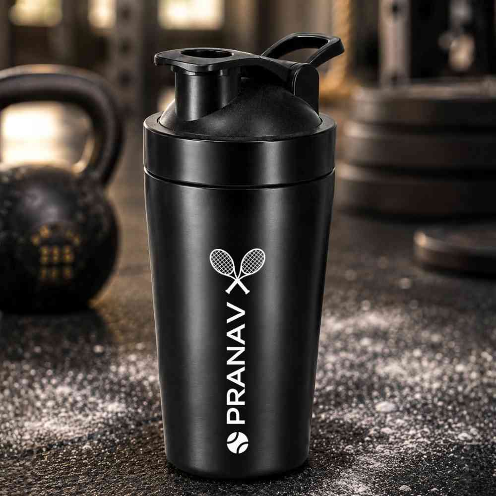 Personalised Gym Shaker Bottle for Protein Shakes Stainless Steel Mixer with Whisk Ball