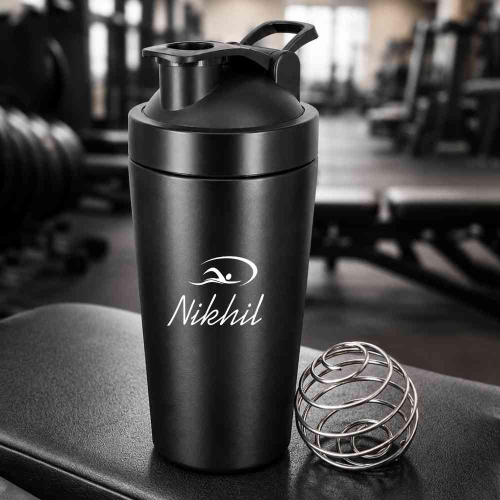 Customised Weight Gainer Shaker Bottle Stainless Steel Protein Mixer with Whisk Ball - Swimming