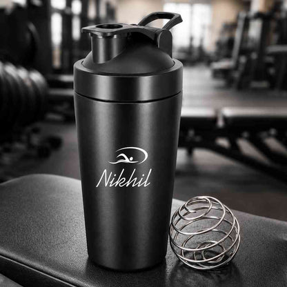 Customised Weight Gainer Shaker Bottle Stainless Steel Protein Mixer with Whisk Ball - Swimming
