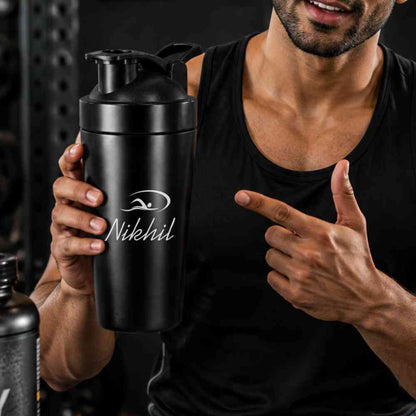 Customised Weight Gainer Shaker Bottle Stainless Steel Protein Mixer with Whisk Ball - Swimming