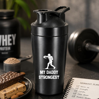 Gym Shaker for Dad | Custom Designer Black Protein Bottle for Father's Day