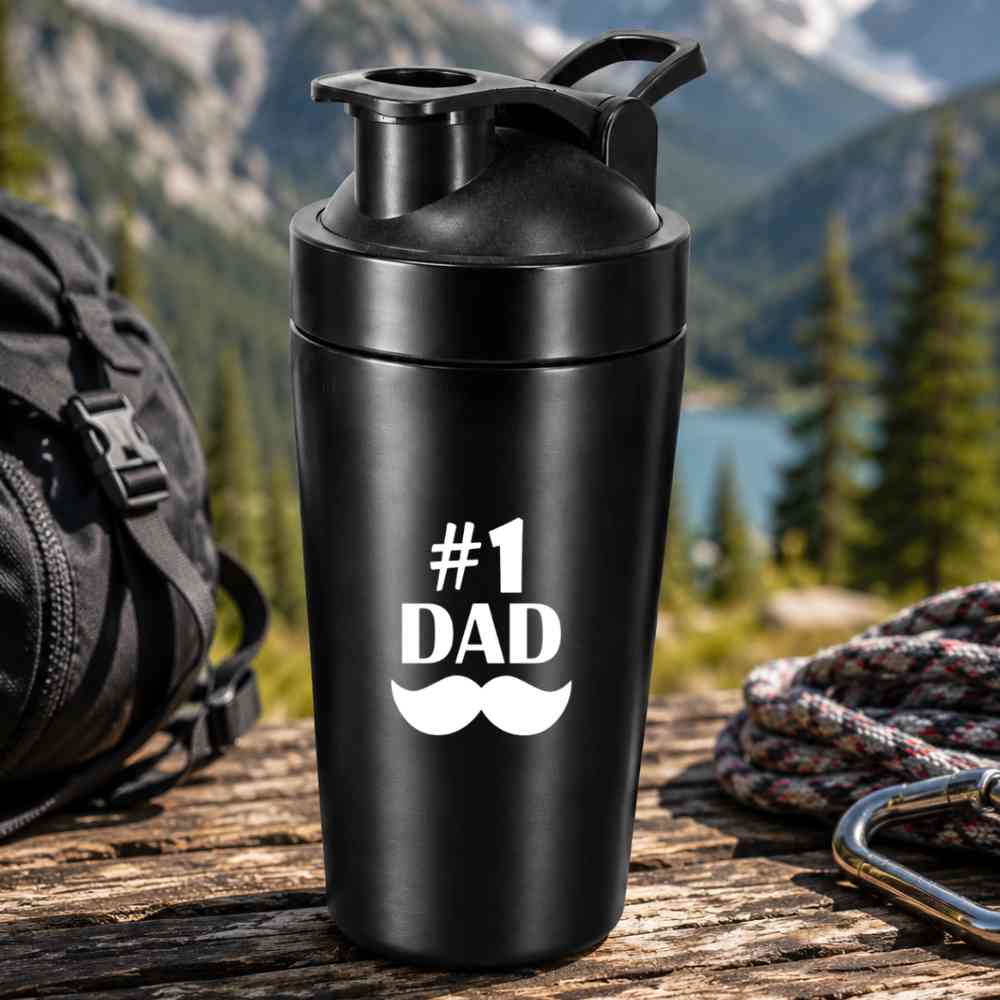 Gym Shaker for Dad | Custom Designer Black Protein Bottle for Father's Day