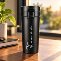 Personalized Travel Coffee Flask Sipper With Name Engraved  - Calligraphy 380ML