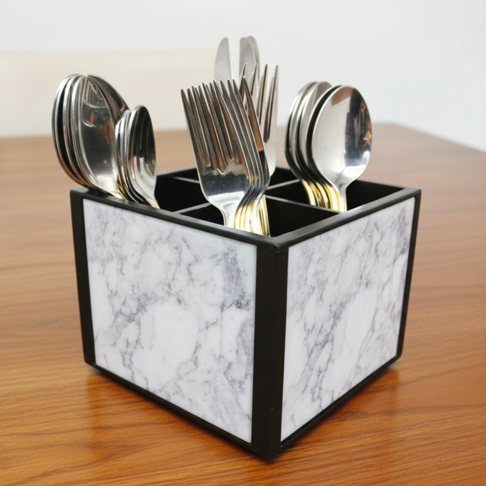 Cutlery Stand Holder for Dining Table Organizer - White Marble