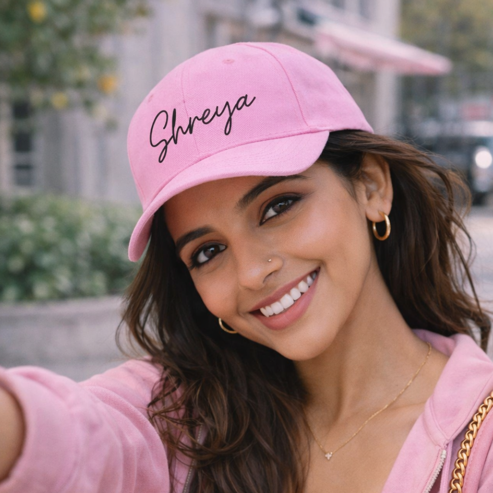 Custom Caps with Name for Ladies - Pink
