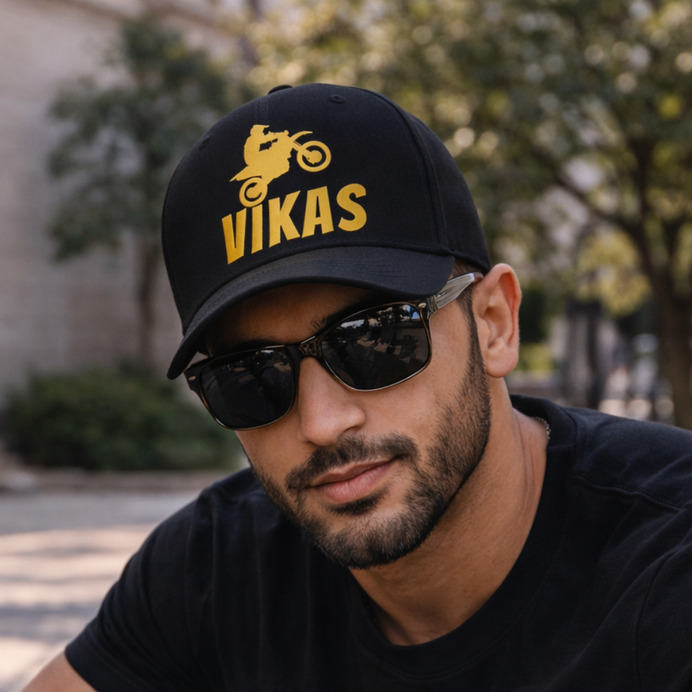 Nutcase Customized Name Cap - Black Cap with Name for Bikers