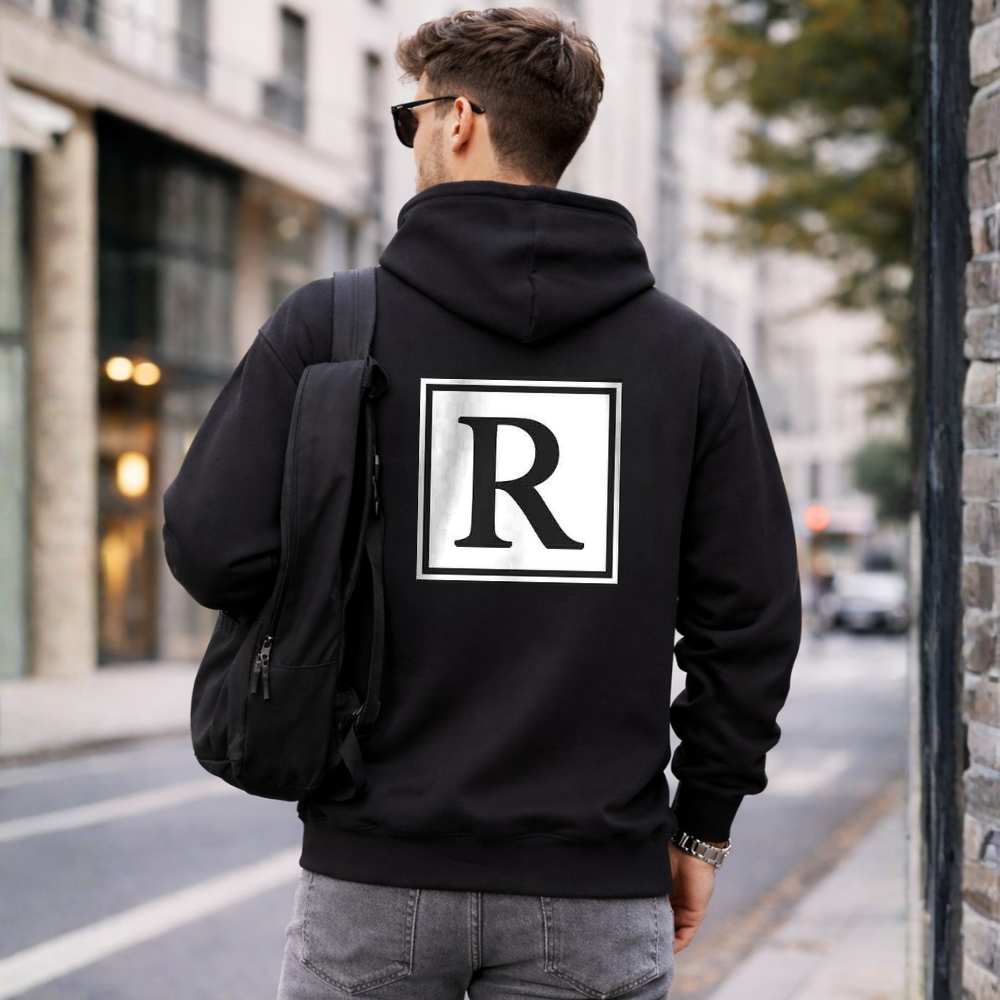 Nutcase Personalised Hoodies for Men Black Sweatshirt-Box Initial
