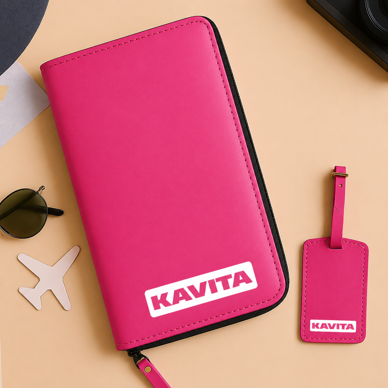 Personalized Travel Wallet with Card Slots & Luggage Tag Set