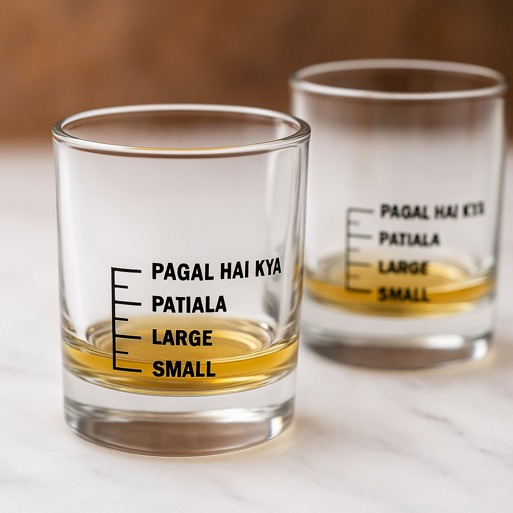 Whiskey Glasses Liquor Glass-  Anniversary Birthday Gift Funny Gifts for Husband Bf - SMALL LARGE PATIYALA PAGAL HAI KYA
